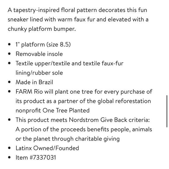 NEW Farm Rio Sneakers Ainika Floral Platform Faux Fur Lined Tennis Shoe Size 7.5 - Picture 4 of 9